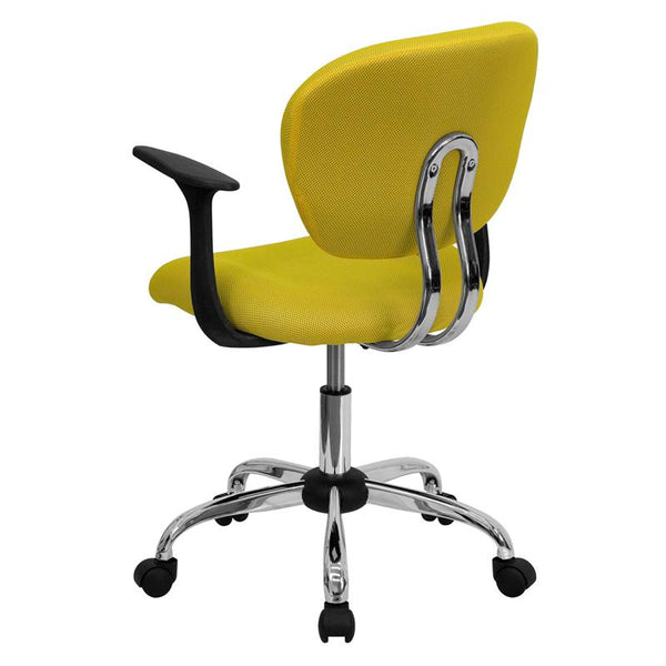 Flash Furniture Mid-Back Yellow Mesh Padded Swivel Task Chair with Chrome Base and Arms - H-2376-F-YEL-ARMS-GG