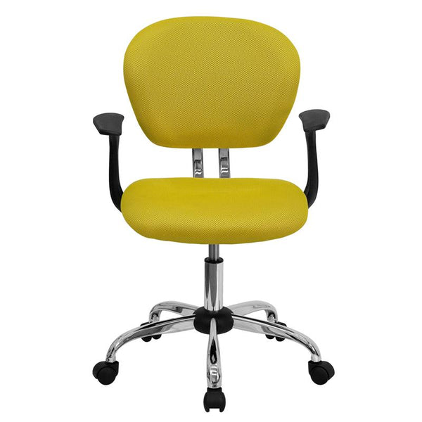 Flash Furniture Mid-Back Yellow Mesh Padded Swivel Task Chair with Chrome Base and Arms - H-2376-F-YEL-ARMS-GG