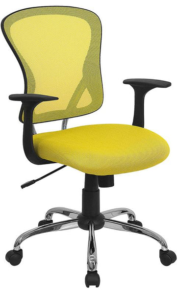 Flash Furniture Mid-Back Yellow Mesh Swivel Task Chair with Chrome Base and Arms - H-8369F-YEL-GG