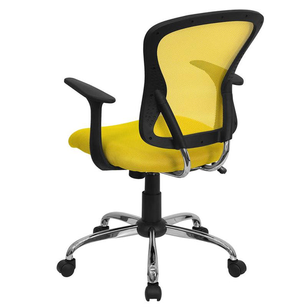 Flash Furniture Mid-Back Yellow Mesh Swivel Task Chair with Chrome Base and Arms - H-8369F-YEL-GG