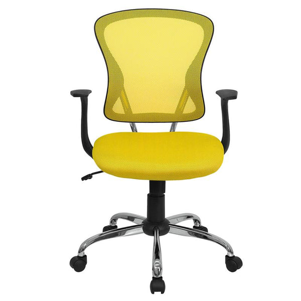 Flash Furniture Mid-Back Yellow Mesh Swivel Task Chair with Chrome Base and Arms - H-8369F-YEL-GG