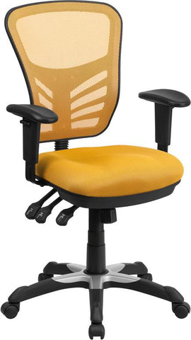 Flash Furniture Mid-Back Yellow-Orange Mesh Multifunction Executive Swivel Chair with Adjustable Arms - HL-0001-YEL-GG