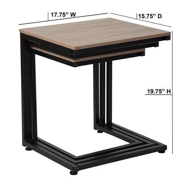 Flash Furniture Midtown Collection Sonoma Oak Wood Grain Finish Nesting Tables with Black Metal Cantilever Base - NAN-JN-21741NT-GG