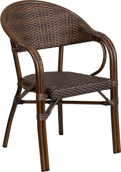 Flash Furniture Milano Series Cocoa Rattan Restaurant Patio Chair with Bamboo-Aluminum Frame - SDA-AD642003R-1-GG