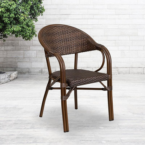 Flash Furniture Milano Series Cocoa Rattan Restaurant Patio Chair with Bamboo-Aluminum Frame - SDA-AD642003R-1-GG