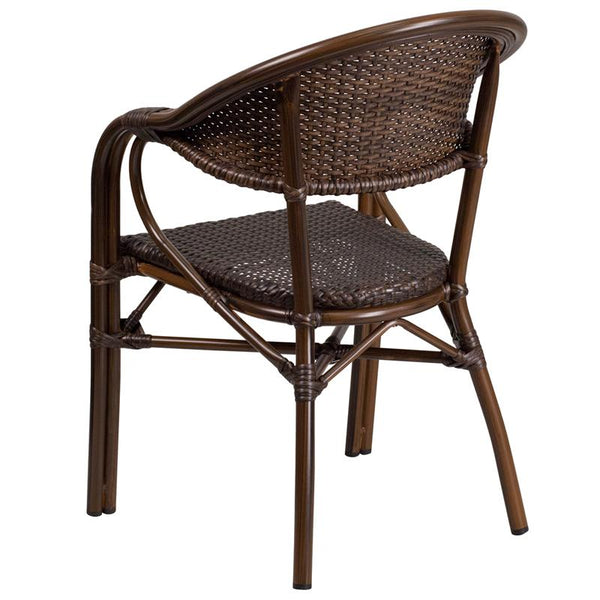 Flash Furniture Milano Series Cocoa Rattan Restaurant Patio Chair with Bamboo-Aluminum Frame - SDA-AD642003R-1-GG