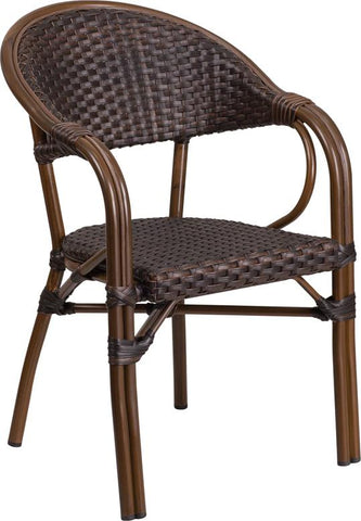 Flash Furniture Milano Series Dark Brown Rattan Restaurant Patio Chair with Red Bamboo-Aluminum Frame - SDA-AD642003R-2-GG