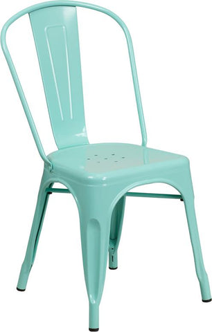 Flash Furniture Mint Green Metal Indoor-Outdoor Stackable Chair - ET-3534-MINT-GG