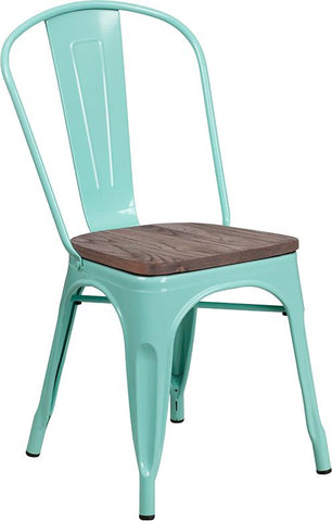 Flash Furniture Mint Green Metal Stackable Chair with Wood Seat - ET-3534-MINT-WD-GG