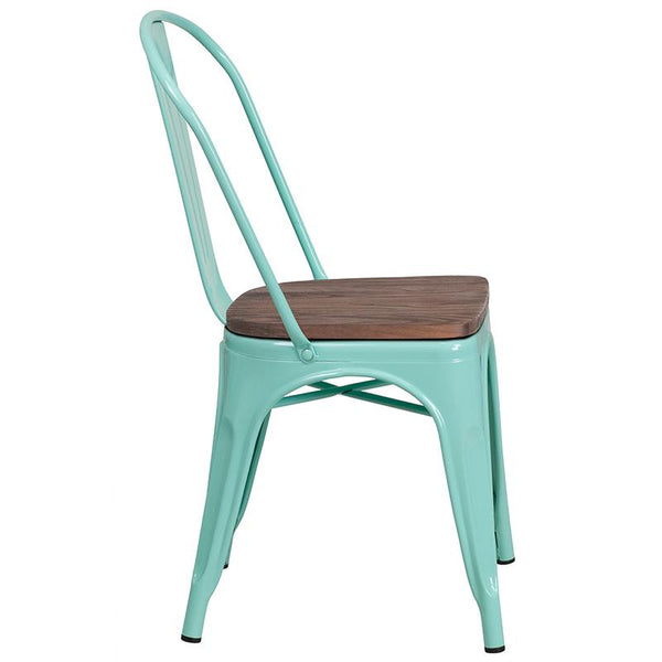 Flash Furniture Mint Green Metal Stackable Chair with Wood Seat - ET-3534-MINT-WD-GG