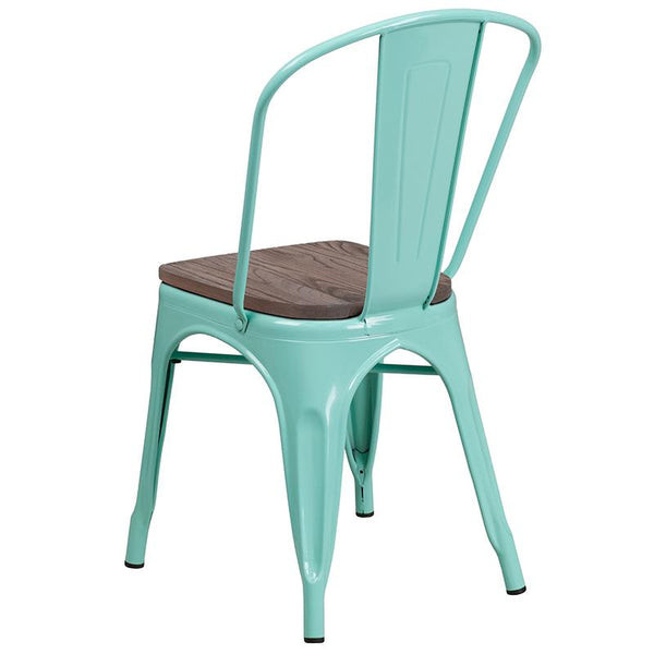 Flash Furniture Mint Green Metal Stackable Chair with Wood Seat - ET-3534-MINT-WD-GG