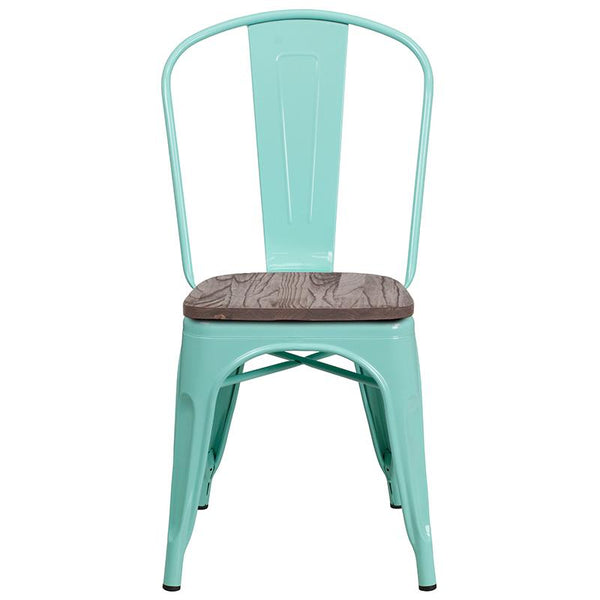 Flash Furniture Mint Green Metal Stackable Chair with Wood Seat - ET-3534-MINT-WD-GG