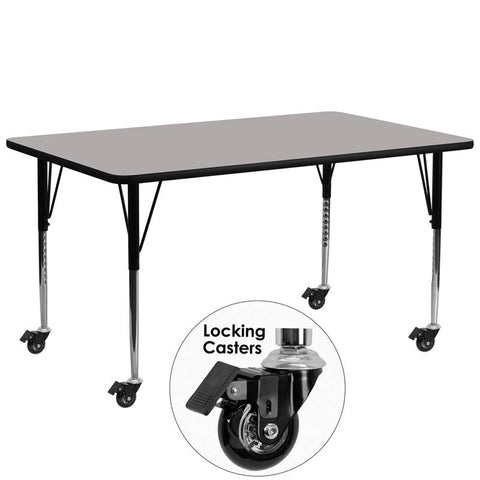 Flash Furniture Mobile 30''W x 72''L Rectangular Grey HP Laminate Activity Table - Standard Height Adjustable Legs - XU-A3072-REC-GY-H-A-CAS-GG