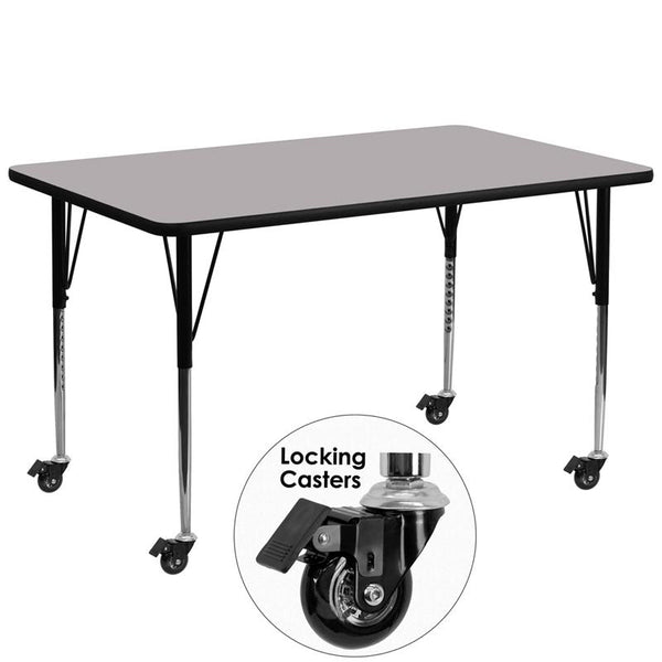 Flash Furniture Mobile 30''W x 72''L Rectangular Grey Thermal Laminate Activity Table - Standard Height Adjustable Legs - XU-A3072-REC-GY-T-A-CAS-GG