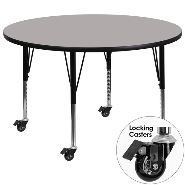 Flash Furniture Mobile 42'' Round Grey HP Laminate Activity Table - Height Adjustable Short Legs - XU-A42-RND-GY-H-P-CAS-GG