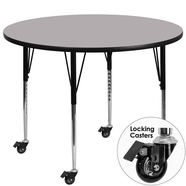Flash Furniture Mobile 42'' Round Grey Thermal Laminate Activity Table - Standard Height Adjustable Legs - XU-A42-RND-GY-T-A-CAS-GG
