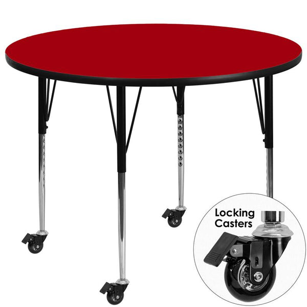 Flash Furniture Mobile 42'' Round Red Thermal Laminate Activity Table - Standard Height Adjustable Legs - XU-A42-RND-RED-T-A-CAS-GG