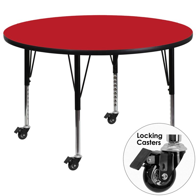 Flash Furniture Mobile 48'' Round Red HP Laminate Activity Table - Height Adjustable Short Legs - XU-A48-RND-RED-H-P-CAS-GG