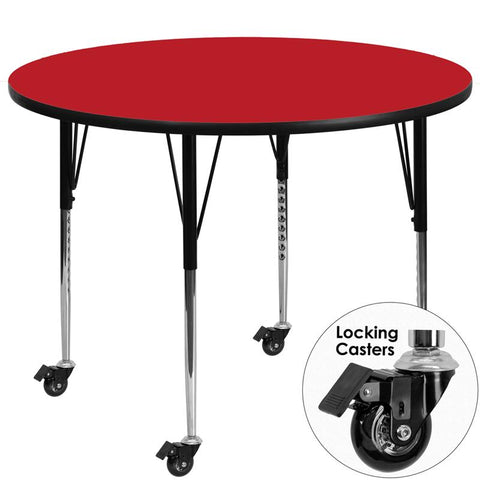 Flash Furniture Mobile 48'' Round Red HP Laminate Activity Table - Standard Height Adjustable Legs - XU-A48-RND-RED-H-A-CAS-GG