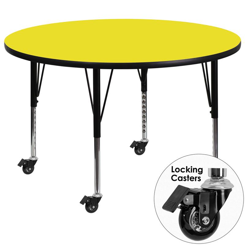 Flash Furniture Mobile 48'' Round Yellow HP Laminate Activity Table - Height Adjustable Short Legs - XU-A48-RND-YEL-H-P-CAS-GG