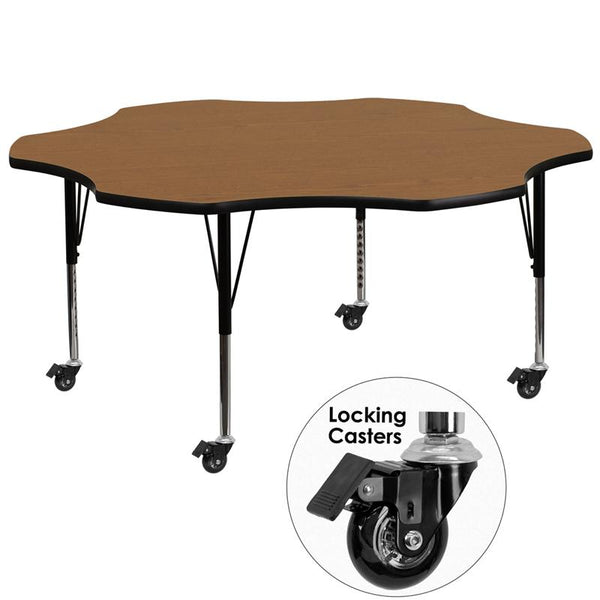 Flash Furniture Mobile 60'' Flower Oak Thermal Laminate Activity Table - Height Adjustable Short Legs - XU-A60-FLR-OAK-T-P-CAS-GG