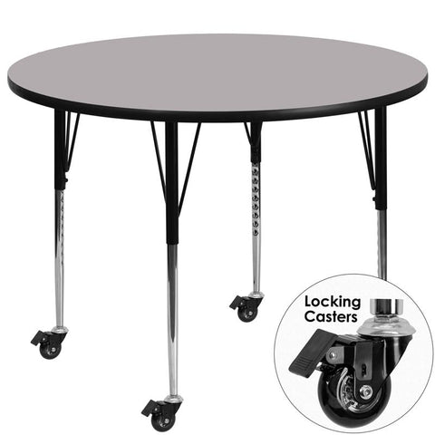 Flash Furniture Mobile 60'' Round Grey Thermal Laminate Activity Table - Standard Height Adjustable Legs - XU-A60-RND-GY-T-A-CAS-GG