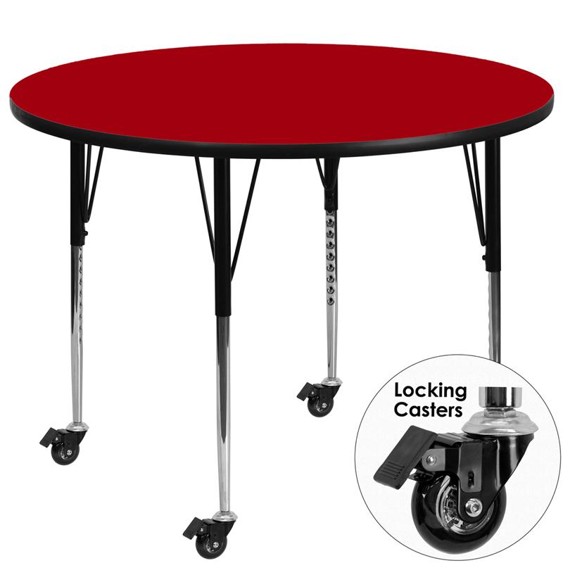 Flash Furniture Mobile 60'' Round Red Thermal Laminate Activity Table - Standard Height Adjustable Legs - XU-A60-RND-RED-T-A-CAS-GG