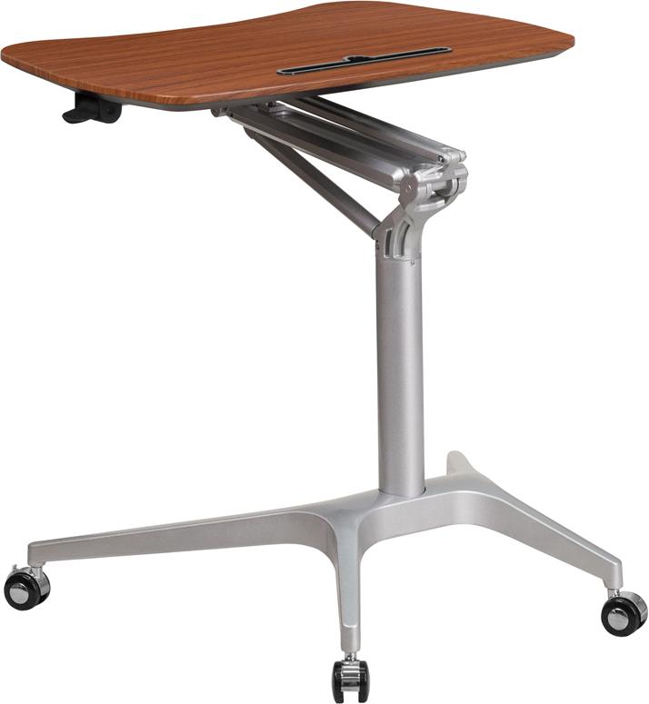 Flash Furniture Mobile Sit-Down, Stand-Up Mahogany Computer Desk with 28.25''W Top (Adjustable Range 29'' - 41'') - NAN-IP-10-GG