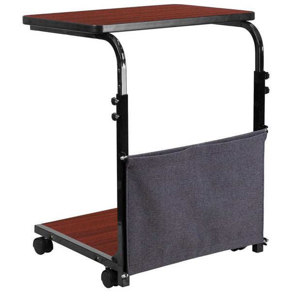 Flash Furniture Mobile Sit-Down, Stand-Up Mahogany Computer Desk with Removable Pouch (Adjustable Range 27'' - 46.5'') - MT-6288-1-GG