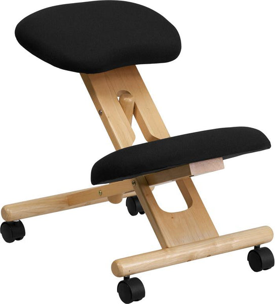 Flash Furniture Mobile Wooden Ergonomic Kneeling Chair in Black Fabric - WL-SB-210-GG