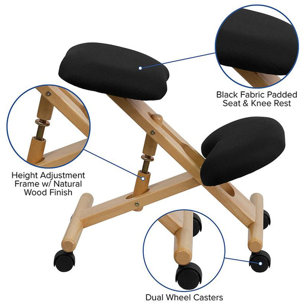 Flash Furniture Mobile Wooden Ergonomic Kneeling Chair in Black Fabric - WL-SB-210-GG
