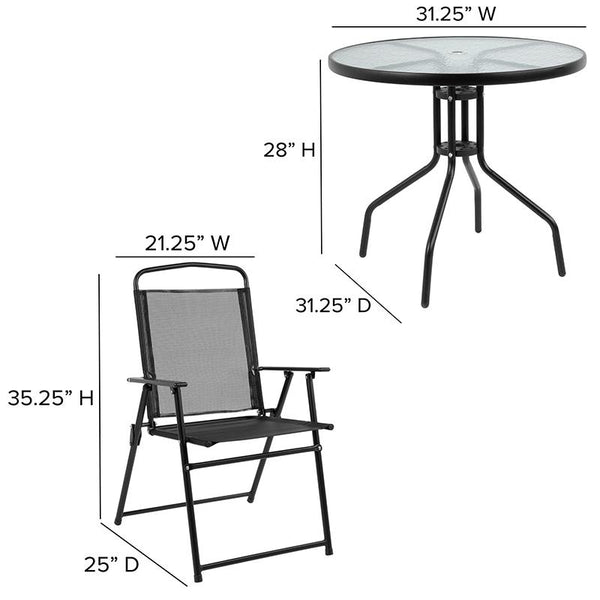 Flash Furniture Nantucket 6 Piece Black Patio Garden Set with Table, Umbrella and 4 Folding Chairs - GM-202012-BK-GG