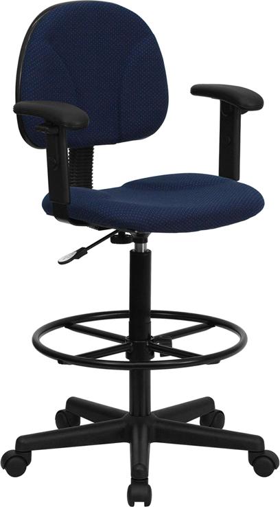 Flash Furniture Navy Blue Patterned Fabric Drafting Chair with Adjustable Arms (Cylinders: 22.5''-27''H or 26''-30.5''H) - BT-659-NVY-ARMS-GG