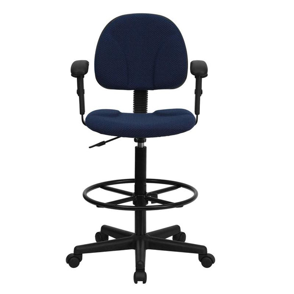 Flash Furniture Navy Blue Patterned Fabric Drafting Chair with Adjustable Arms (Cylinders: 22.5''-27''H or 26''-30.5''H) - BT-659-NVY-ARMS-GG