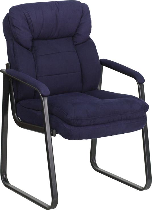 Flash Furniture Navy Microfiber Executive Side Reception Chair with Lumbar Support and Sled Base - GO-1156-NVY-GG