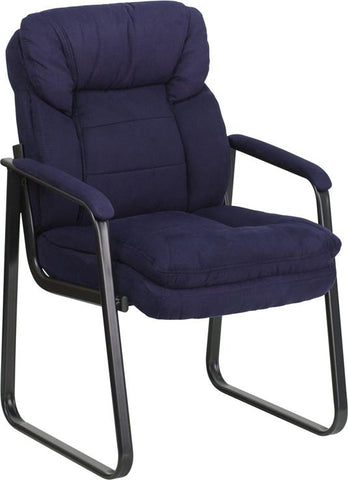 Flash Furniture Navy Microfiber Executive Side Reception Chair with Lumbar Support and Sled Base - GO-1156-NVY-GG