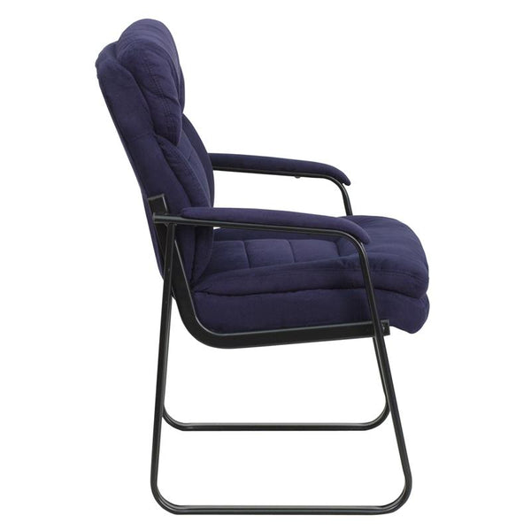 Flash Furniture Navy Microfiber Executive Side Reception Chair with Lumbar Support and Sled Base - GO-1156-NVY-GG