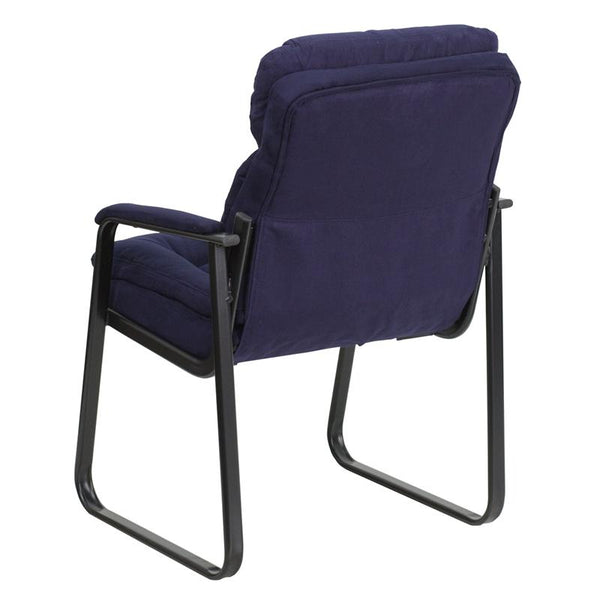 Flash Furniture Navy Microfiber Executive Side Reception Chair with Lumbar Support and Sled Base - GO-1156-NVY-GG