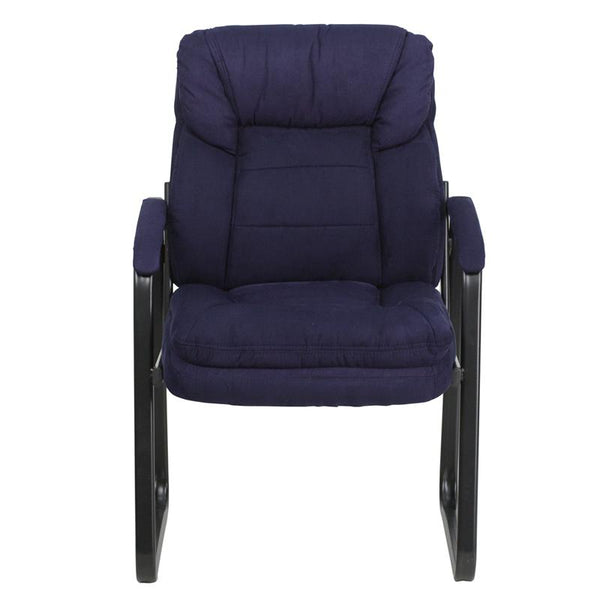 Flash Furniture Navy Microfiber Executive Side Reception Chair with Lumbar Support and Sled Base - GO-1156-NVY-GG