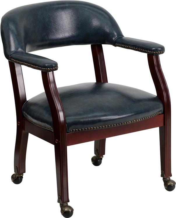 Flash Furniture Navy Vinyl Luxurious Conference Chair with Accent Nail Trim and Casters - B-Z100-NAVY-GG