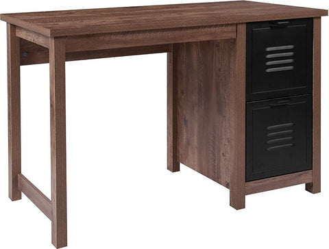 Flash Furniture New Lancaster Collection Crosscut Oak Wood Grain Finish Computer Desk with Metal Drawers - NAN-JN-21736T-GG