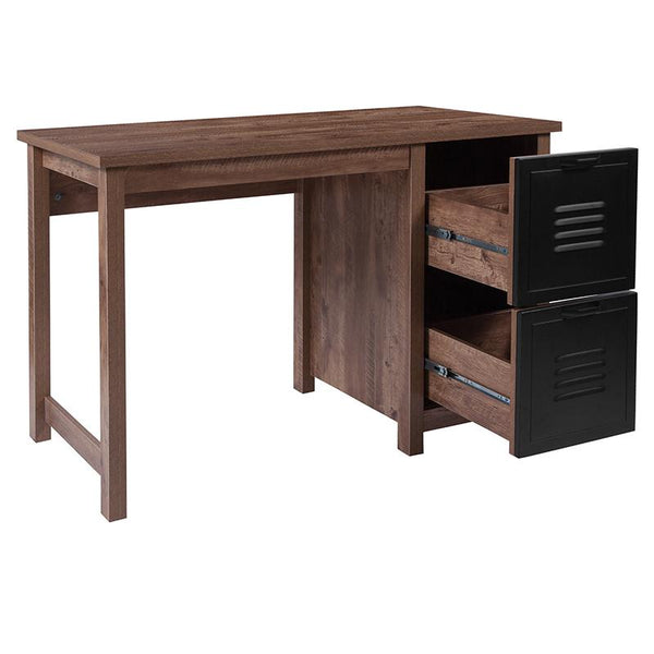 Flash Furniture New Lancaster Collection Crosscut Oak Wood Grain Finish Computer Desk with Metal Drawers - NAN-JN-21736T-GG