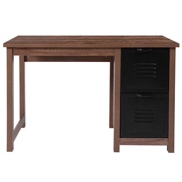 Flash Furniture New Lancaster Collection Crosscut Oak Wood Grain Finish Computer Desk with Metal Drawers - NAN-JN-21736T-GG