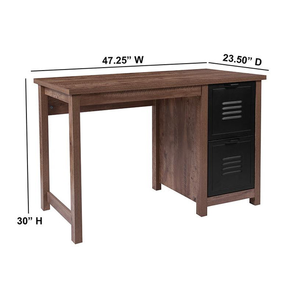 Flash Furniture New Lancaster Collection Crosscut Oak Wood Grain Finish Computer Desk with Metal Drawers - NAN-JN-21736T-GG