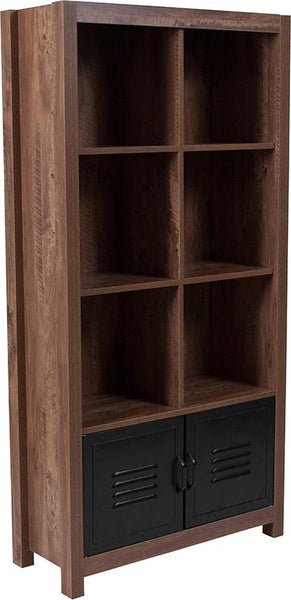 Flash Furniture New Lancaster Collection Crosscut Oak Wood Grain Finish Storage Shelf with Metal Cabinet Doors - NAN-JN-21736BF-GG