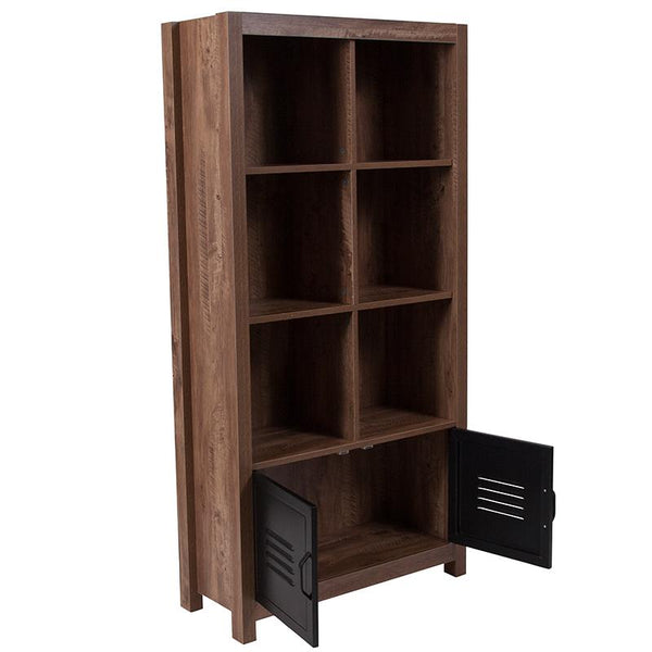 Flash Furniture New Lancaster Collection Crosscut Oak Wood Grain Finish Storage Shelf with Metal Cabinet Doors - NAN-JN-21736BF-GG