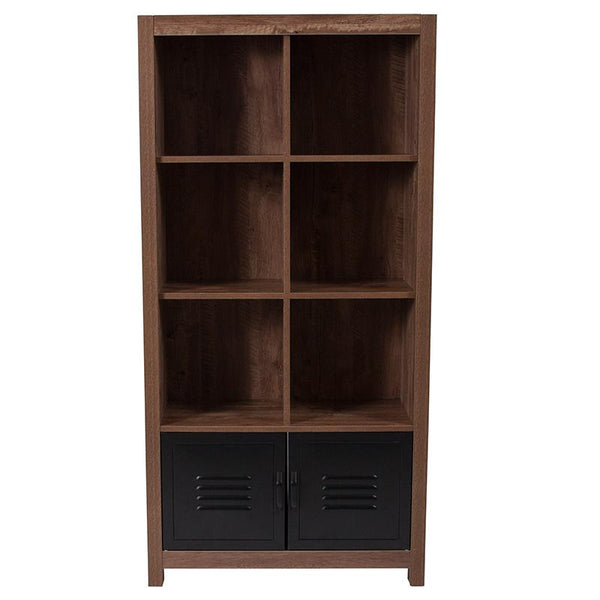 Flash Furniture New Lancaster Collection Crosscut Oak Wood Grain Finish Storage Shelf with Metal Cabinet Doors - NAN-JN-21736BF-GG