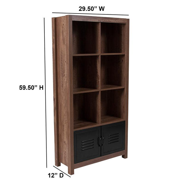 Flash Furniture New Lancaster Collection Crosscut Oak Wood Grain Finish Storage Shelf with Metal Cabinet Doors - NAN-JN-21736BF-GG