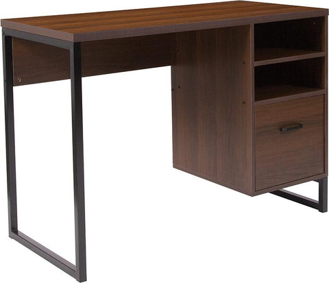 Flash Furniture Northbrook Rustic Coffee Wood Grain Finish Computer Desk with Black Metal Frame - NAN-NJ-HD10168-GG