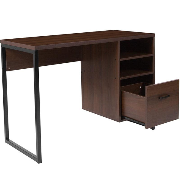 Flash Furniture Northbrook Rustic Coffee Wood Grain Finish Computer Desk with Black Metal Frame - NAN-NJ-HD10168-GG